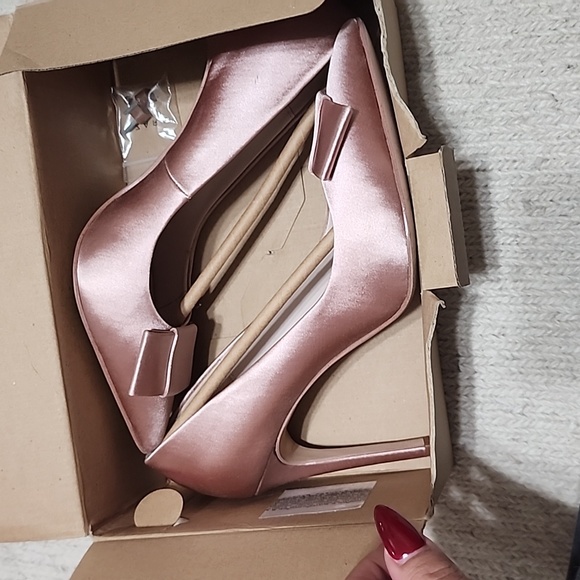 Zara Pointed Toe Tie Bow Pink Heels - Picture 5 of 5